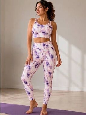 Old navy Powersoft Set - Crop Top + Leggings pink/purple marble